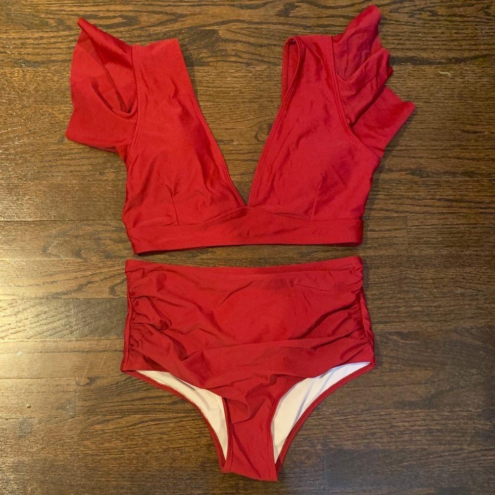 Red Ruffled Bikini Set